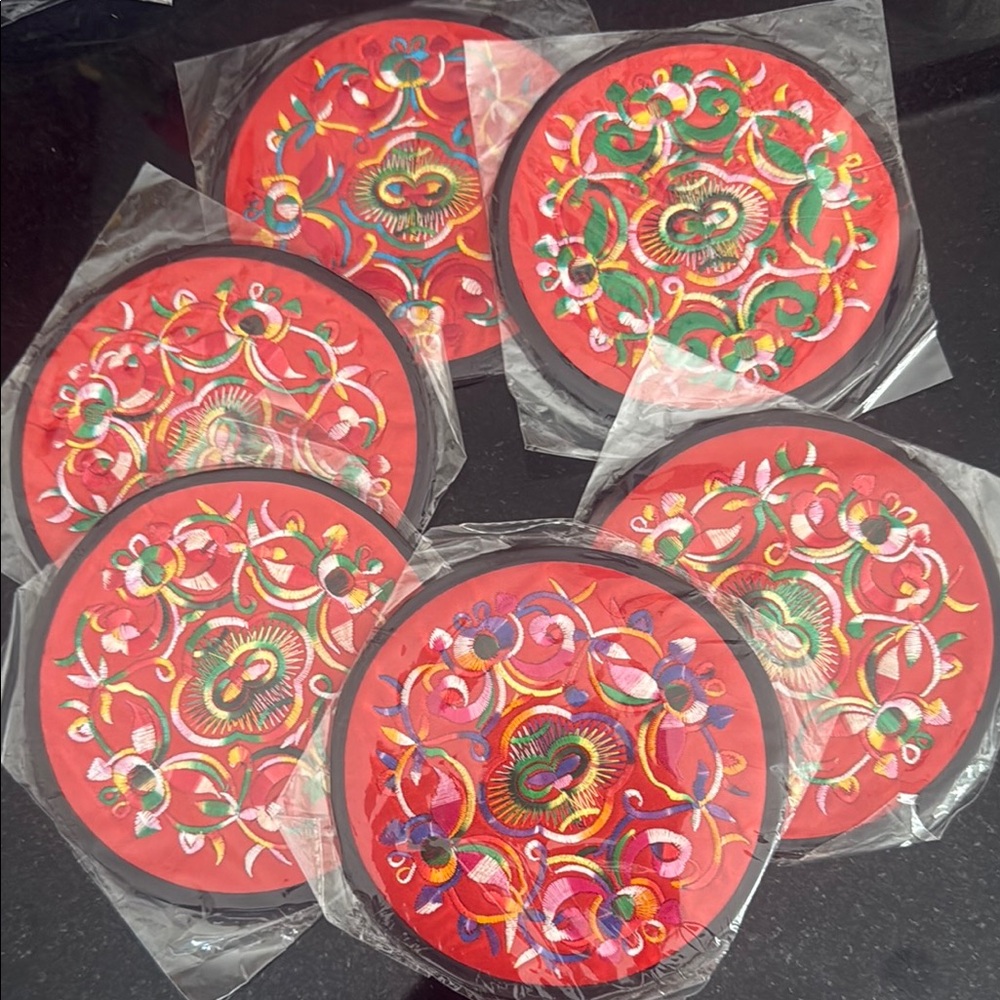 Colorful Embroidered Coasters Set 12 pieces